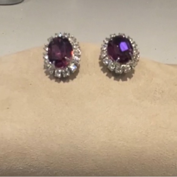 Elegant Silver And Purple Crystal stone Clip On Earrings - Picture 6 of 6